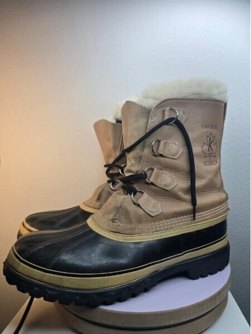 Vintage Sorel Caribou Men's 11 Waterproof Winter Snow Boots Tan Leather EUC